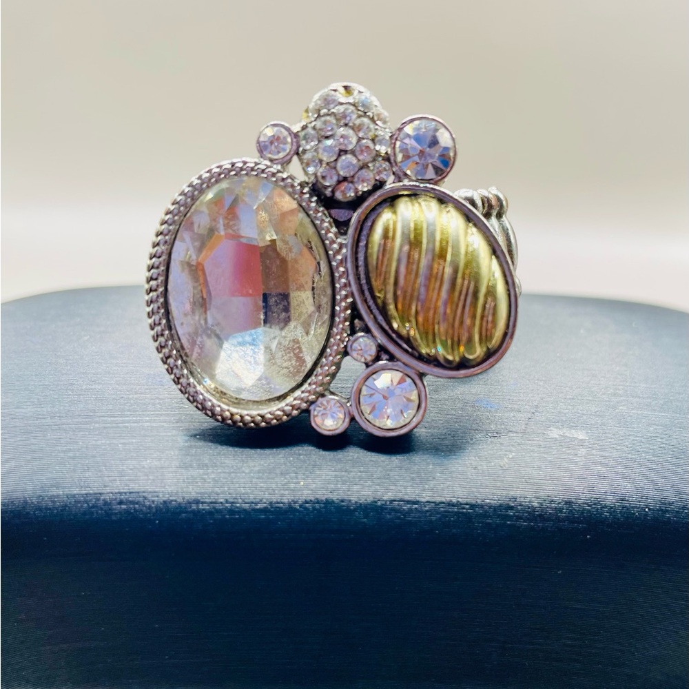 Large Statement Textured Rhinestone And Wavy Oval… - image 1